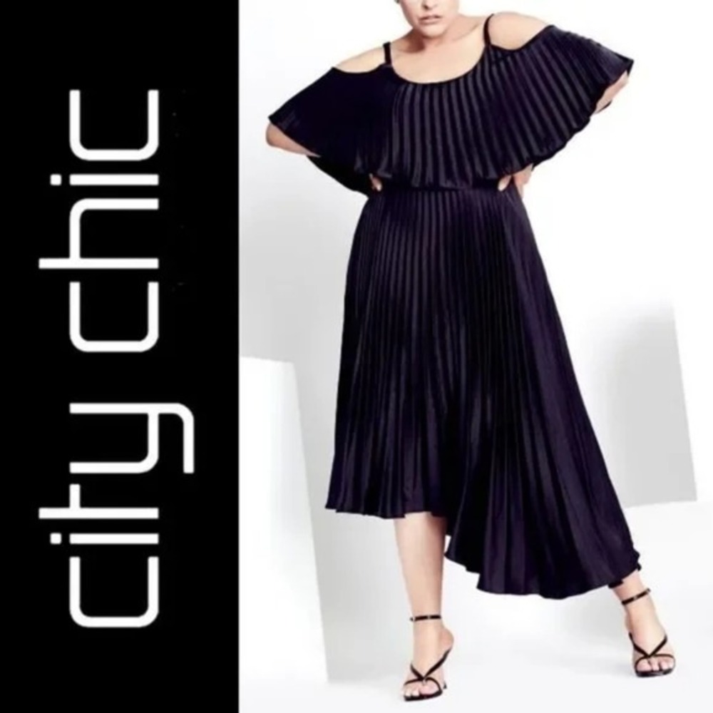 CITY CHIC‎ REFINITY Eternal Pleat Dress Black plus size XL 22 NEW!! 2x